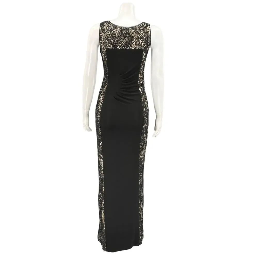 Betsy & Adam Black Lace-Panel Evening Gown - Elegant Long Dress